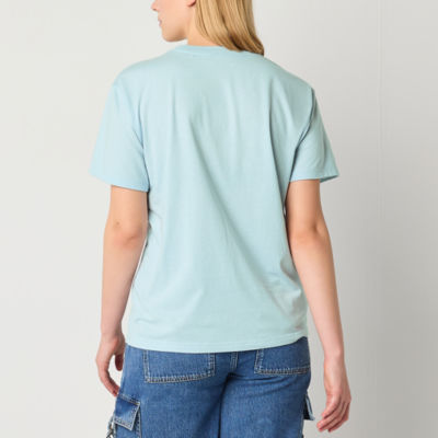 Juniors Stitch Floral Boyfriend Tee Womens Crew Neck Short Sleeve Graphic T-Shirt
