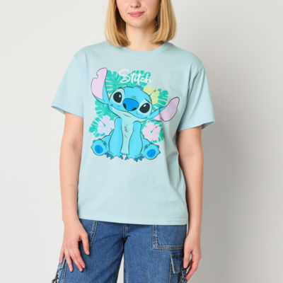 Juniors Stitch Floral Boyfriend Tee Womens Crew Neck Short Sleeve Graphic T-Shirt
