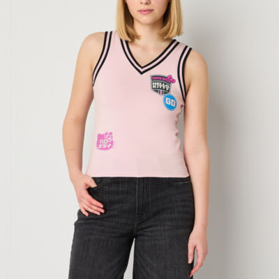 Juniors Hello Kitty Toyko Speed Cropped Jersey Womens V Neck Sleeveless Tank Top