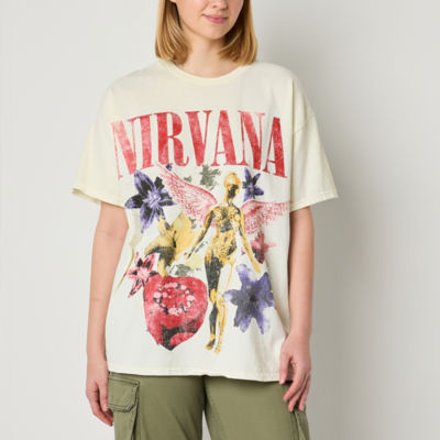 New World Juniors Nirvana Oversized Tee Womens Crew Neck Short Sleeve Graphic T-Shirt
