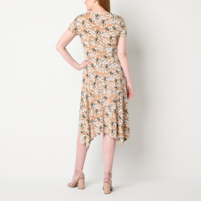 Perceptions Short Sleeve Floral Puff Print Midi Fit + Flare Dress