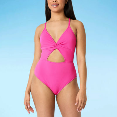 Decree Womens Textured One Piece Swimsuit Juniors