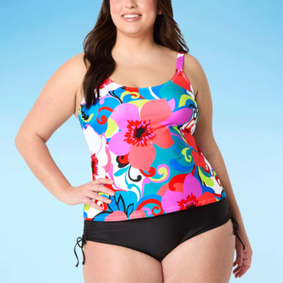 Mynah Lined Floral Tankini Swimsuit Top Plus