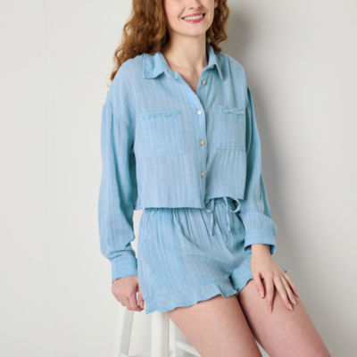 Arizona Juniors Womens Long Sleeve Regular Fit Button-Down Shirt