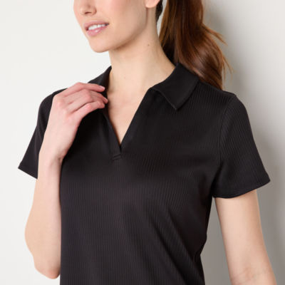 Xersion Womens Rib Short Sleeve Polo Shirt