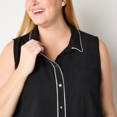 Liz Claiborne Plus Womens Sleeveless Regular Fit Button-Down Shirt