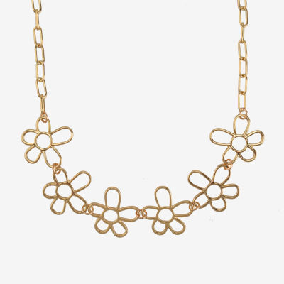 Arizona Gold Tone 12 Inch Link Flower Choker Necklace