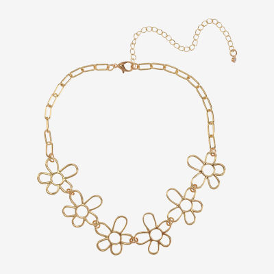 Arizona Gold Tone 12 Inch Link Flower Choker Necklace