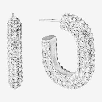 Sparkle Allure Crystal Pure Silver Over Brass Oval Hoop Earrings