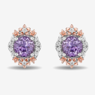 Enchanted Disney Fine Jewelry 1/5 CT. T.W. Genuine Purple Amethyst 14K Rose Gold Over Silver 10mm Rapunzel Stud Earrings