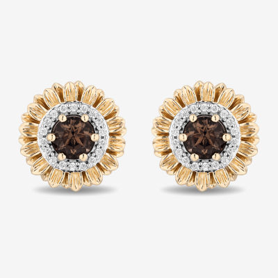 Enchanted Disney Fine Jewelry 1/10 CT. T.W. Genuine Brown Quartz 14K Gold Over Silver 11.8mm Flower Pocahontas Stud Earrings