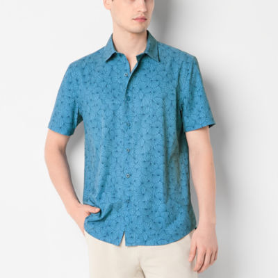 Stylus Mens Regular Fit Short Sleeve Geometric Button-Down Shirt