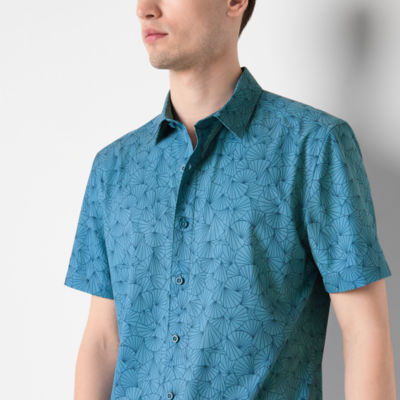 Stylus Mens Regular Fit Short Sleeve Geometric Button-Down Shirt