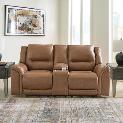 Signature Design By Ashley® Trasimeno Dual Power Leather Reclining Loveseat with Console