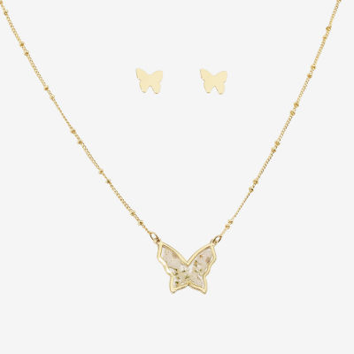 Arizona Gold Tone Stud Earrings & Pendant Necklace Gold Tone Butterfly 2-pc. Jewelry Set