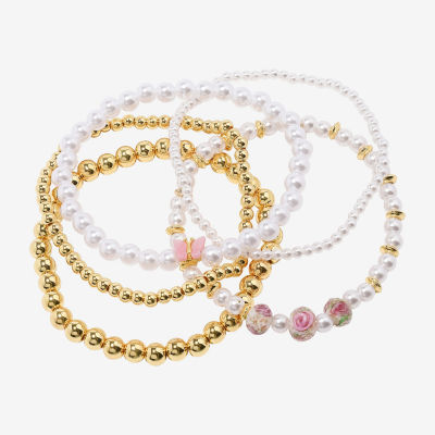 Arizona Gold Tone Beaded Stretch Womens 5-pc. Bracelet Set