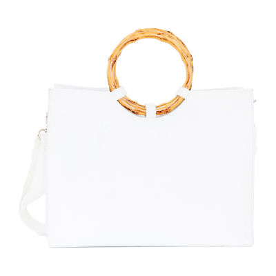 SOL and MER Orange Beaded Bamboo Handle Tote Bag