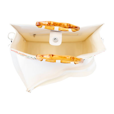 SOL and MER Orange Beaded Bamboo Handle Tote Bag