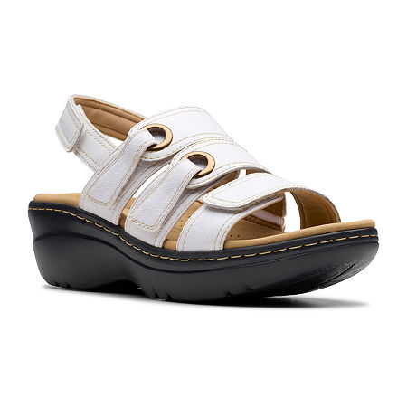 Clarks Womens Merliah Bali Wedge Sandals, 9 Medium, White