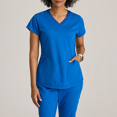 Grey's Anatomy by Barco Classic Grt261 Evelyn 3-Pocket Womens Plus Tall V Neck Short Sleeve Moisture Wicking Scrub Top, 3x-large, Blue