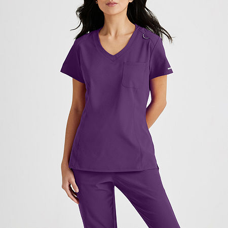 Skechers Skt147 Dignity 1-Pocket Tuck-In Womens Plus Tall V Neck Short Sleeve STRETCH FABRIC Moisture Wicking Scrub Top, 5x-large, Purple