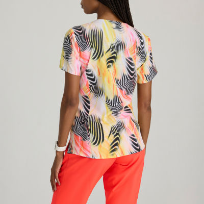 Barco One 5107 Thrive 4-Pocket Print Womens Plus Tall V Neck Short Sleeve Moisture Wicking Scrub Top