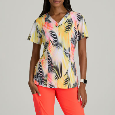 Barco One 5107 Thrive 4-Pocket Print Womens Plus Tall V Neck Short Sleeve Moisture Wicking Scrub Top