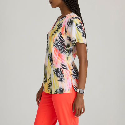 Barco One 5107 Thrive 4-Pocket Print Womens Plus Tall V Neck Short Sleeve Moisture Wicking Scrub Top
