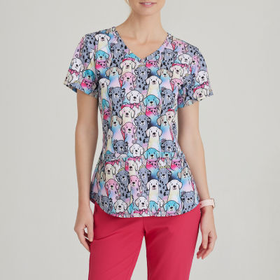 Skechers Skt021 Essence T 3-Pocket Print Womens Plus Tall V Neck Short Sleeve Tag Free Stretch Fabric Moisture Wicking Scrub Top