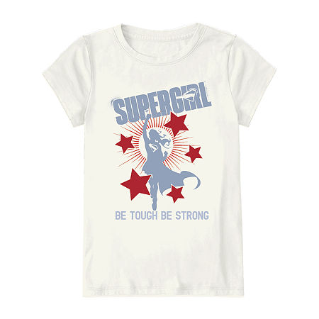 Mad Engine Little & Big Kid Girls Crew Neck Short Sleeve Regular Fit Supergirl Graphic T-shirt In White