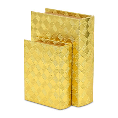 Cheungs Gold Vinyl Diamond Checkered Pattern Book Box Set 2-pc. Decorative Box