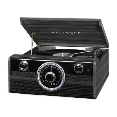 Victrola VTA-240B Wood Bluetooth Mid-Century Record Player with 3-Speed Turntable and Radio