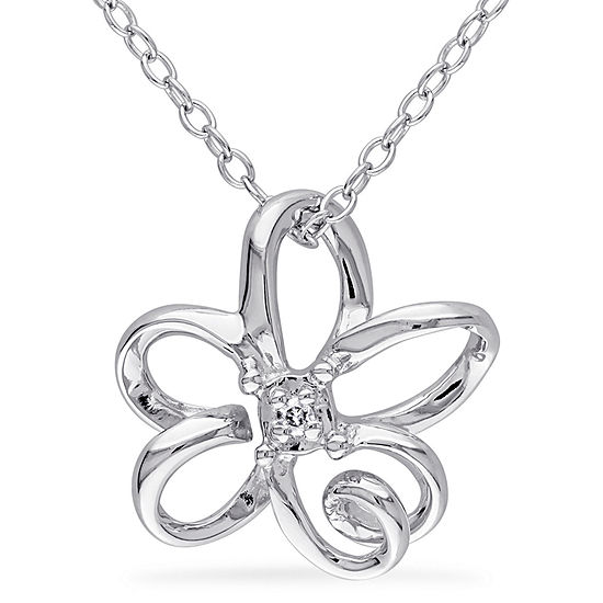 Womens Diamond Accent Mined White Diamond Sterling Silver Flower Pendant Necklace