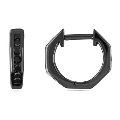 Midnight Black Womens 1/4 CT. T.W. Natural Black Diamond Sterling Silver 12mm Hoop Earrings