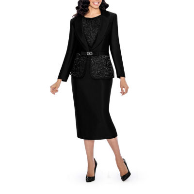 Giovanna Collection Women's Laser-cut Embellished 3-piece Skirt Suit