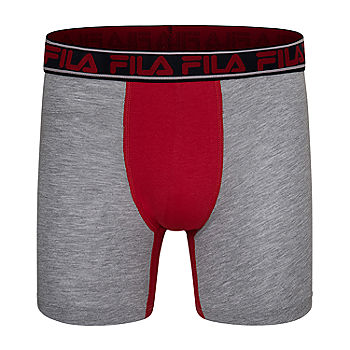 Fila Men's 4-Pack Logo Band 6 Inseam Boxer Brief Blue/Grey Heather/Blue  Heather/Red, Large
