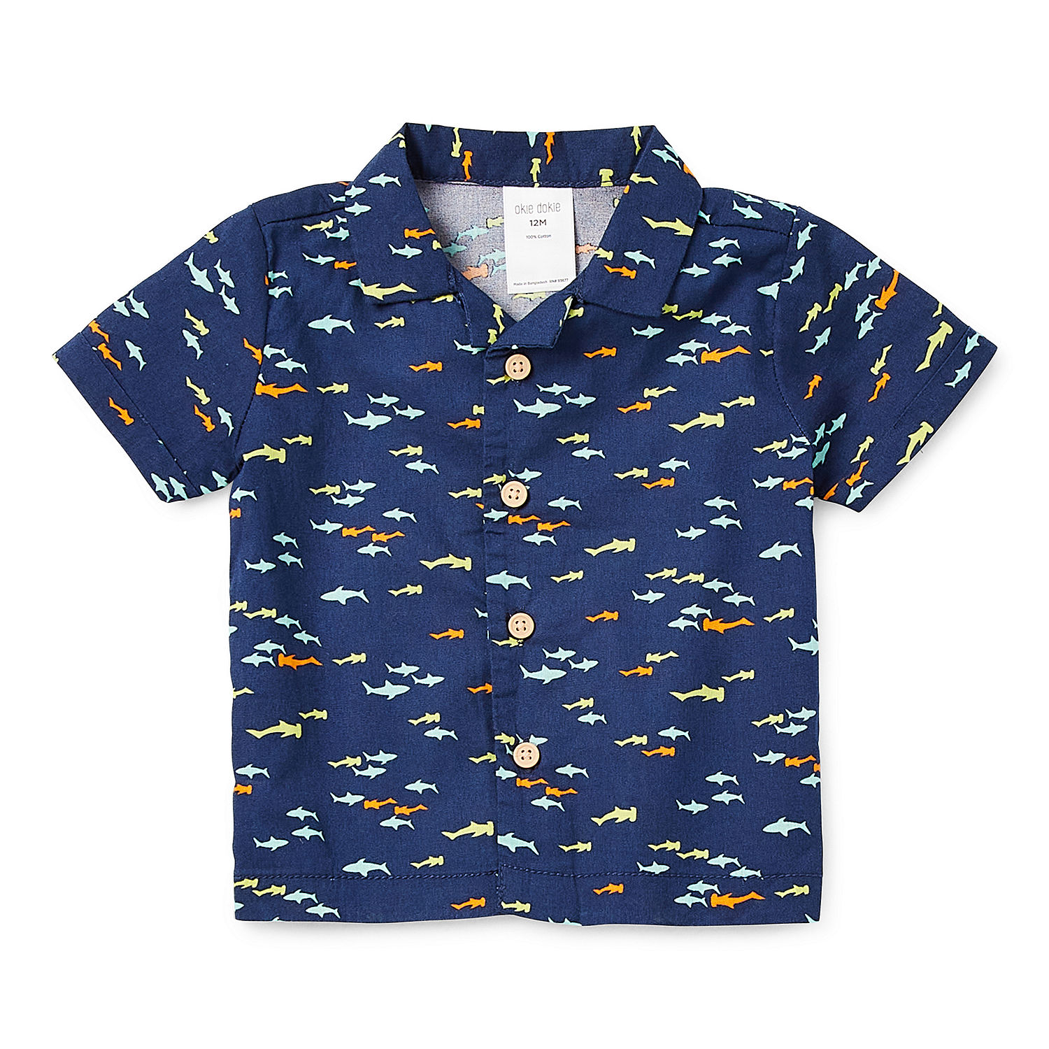 Okie Dokie Baby Boys Short Sleeve Button-Down Shirt, Color: Navy Blue ...