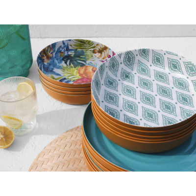 Turquoise Sun 4-pc. Dishwasher Safe Geo Print Melamine Bowls