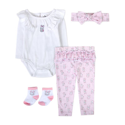 Baby Essentials Girls 4-pc. Bodysuit Set