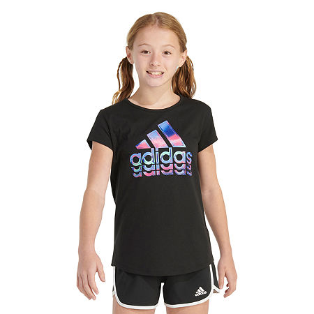 adidas Big Girls Crew Neck Short Sleeve Graphic T-Shirt, X-large (16), Black