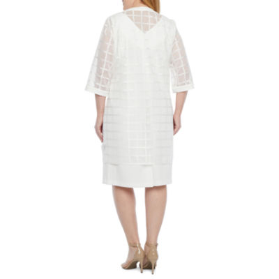 Maya Brooke Womens Windowpane Jacket Dress Plus