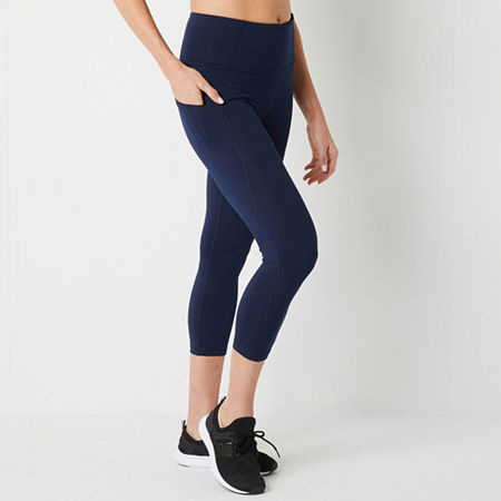 Xersion EverUltra Womens High Rise Quick Dry Cropped Legging, Petite Medium, Blue