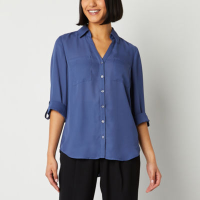 by&by Juniors Womens 3/4 Sleeve Regular Fit Button-Down Shirt