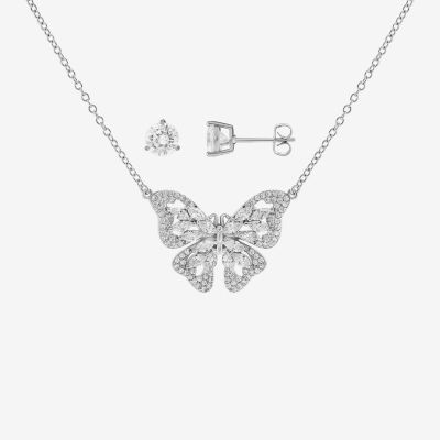 Sparkle Allure Womens Cubic Zirconia Pure Silver Over Brass Butterfly 2-pc. Jewelry Set