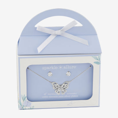 Sparkle Allure Womens Cubic Zirconia Pure Silver Over Brass Butterfly 2-pc. Jewelry Set