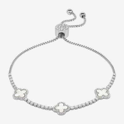 Sparkle Allure Womens White Cubic Zirconia Clover Bolo Bracelet