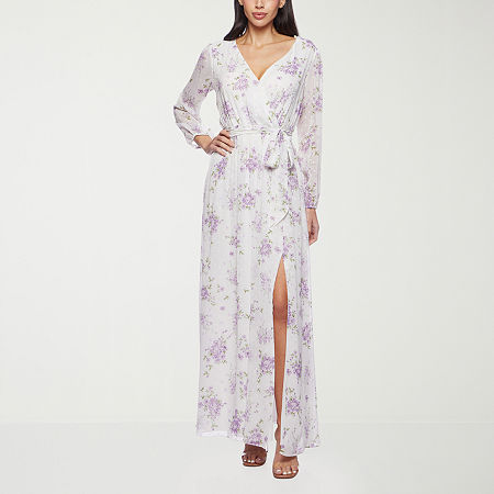 Premier Amour Womens Long Sleeve Floral Maxi Dress, 14, White