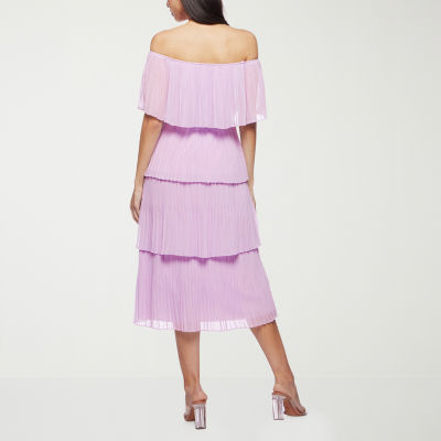 Premier Amour Off The Shoulder Womens Short Sleeve Midi Shift Dress