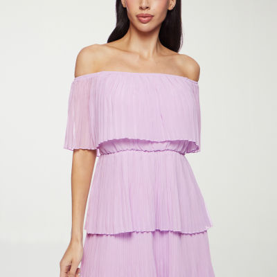 Premier Amour Off The Shoulder Womens Short Sleeve Midi Shift Dress