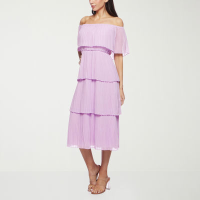 Premier Amour Off The Shoulder Womens Short Sleeve Midi Shift Dress